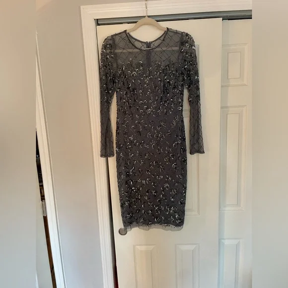 Adrianna Papell | Dresses | Grey Beaded Dress By Adrianna Papell Size 6 |  Poshmark